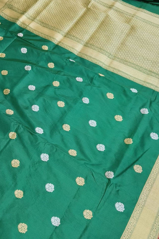 Green Banarasi Handloom Pure Katan Silk Saree - Luxurion World