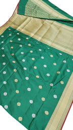 Green Banarasi Handloom Pure Katan Silk Saree - Luxurion World