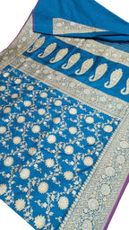 Blue Banarasi Handloom Pure Katan Silk Saree - Luxurion World