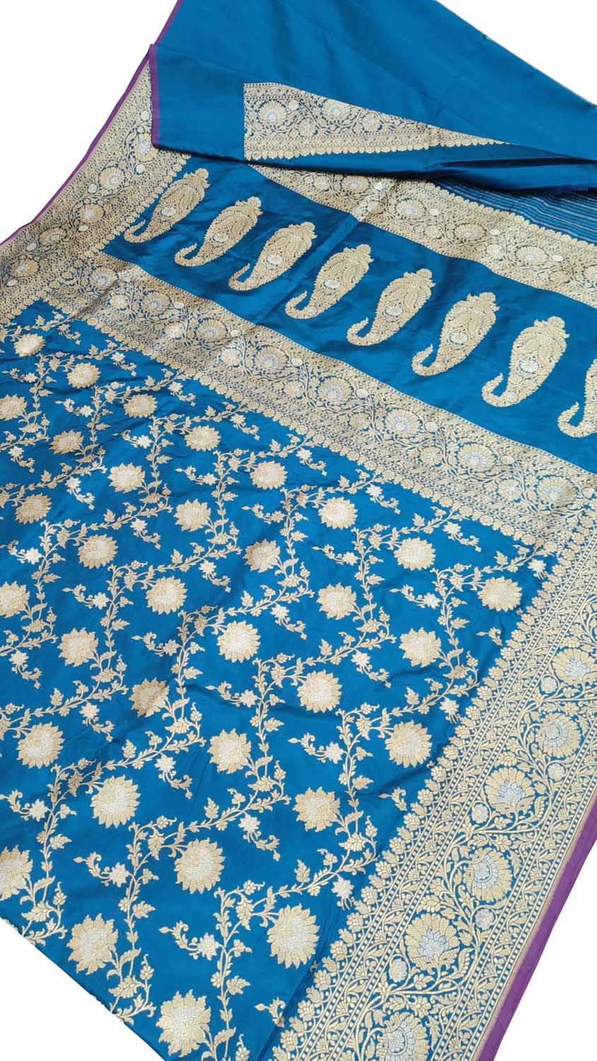 Blue Banarasi Handloom Pure Katan Silk Saree - Luxurion World