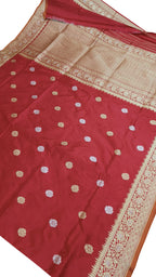 Red Banarasi Handloom Pure Katan Silk Saree - Luxurion World