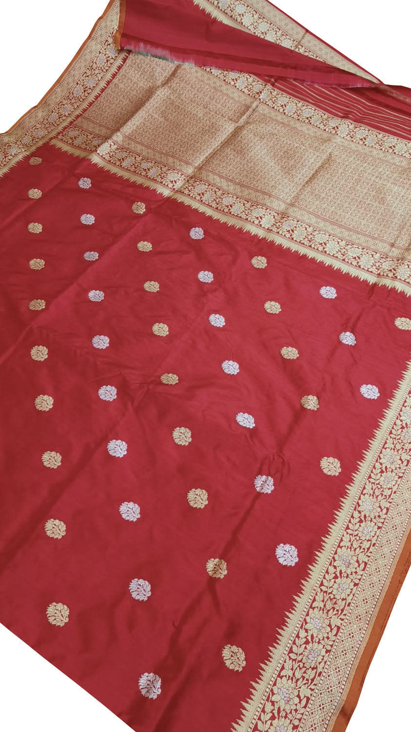Red Banarasi Handloom Pure Katan Silk Saree - Luxurion World