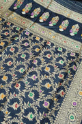 Black Banarasi Handloom Pure Katan Silk Saree - Luxurion World