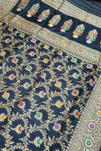 Black Banarasi Handloom Pure Katan Silk Saree - Luxurion World