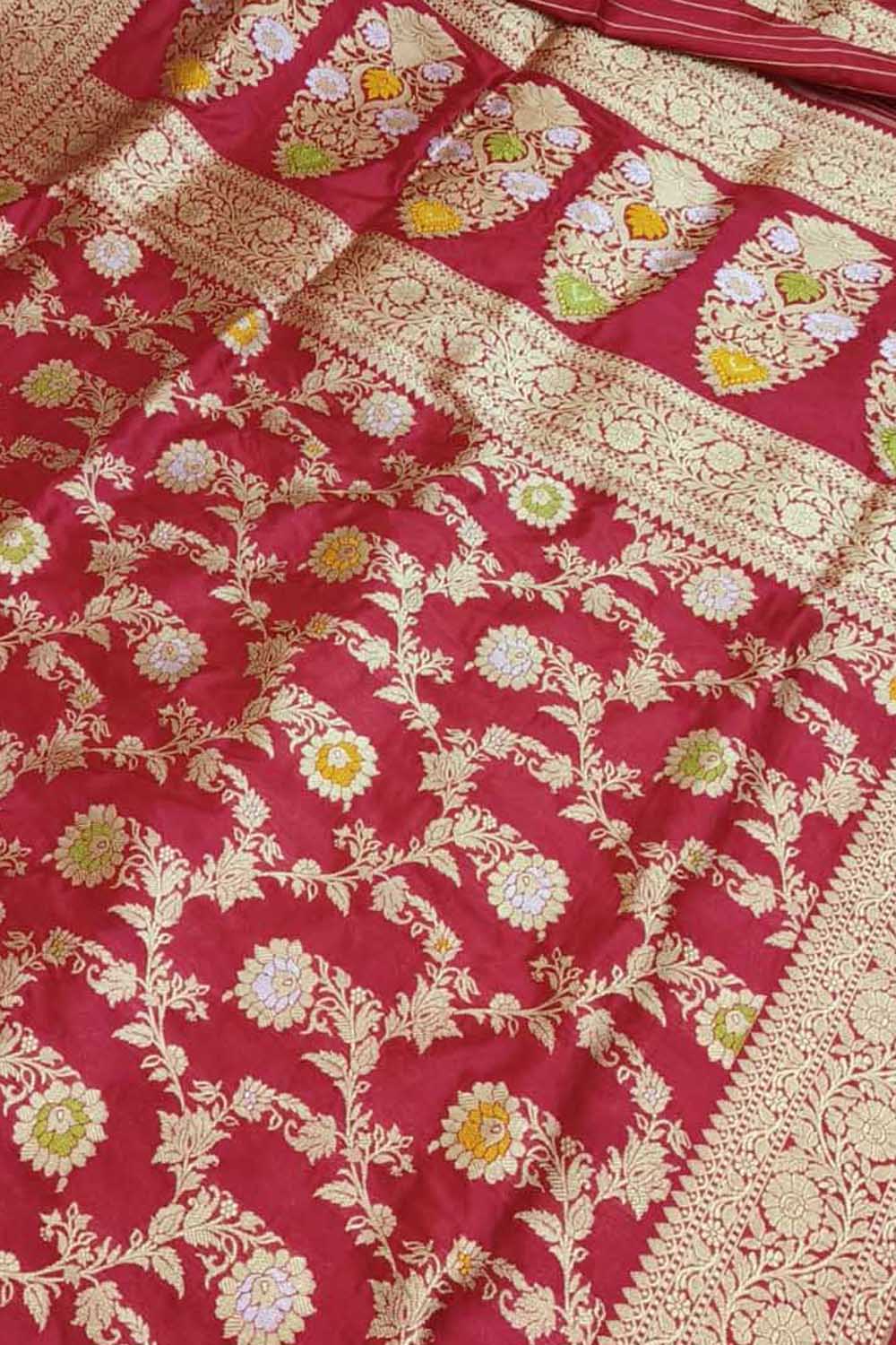 Red Banarasi Handloom Pure Katan Silk Saree - Luxurion World