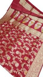 Red Banarasi Handloom Pure Katan Silk Saree - Luxurion World