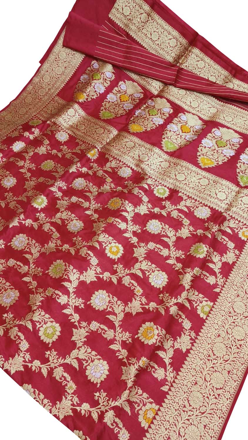 Red Banarasi Handloom Pure Katan Silk Saree - Luxurion World