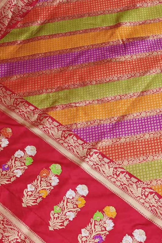 Exquisite Multicolor Banarasi Handloom Pure Katan Silk Rangkat Meenakari Saree - Luxurion World