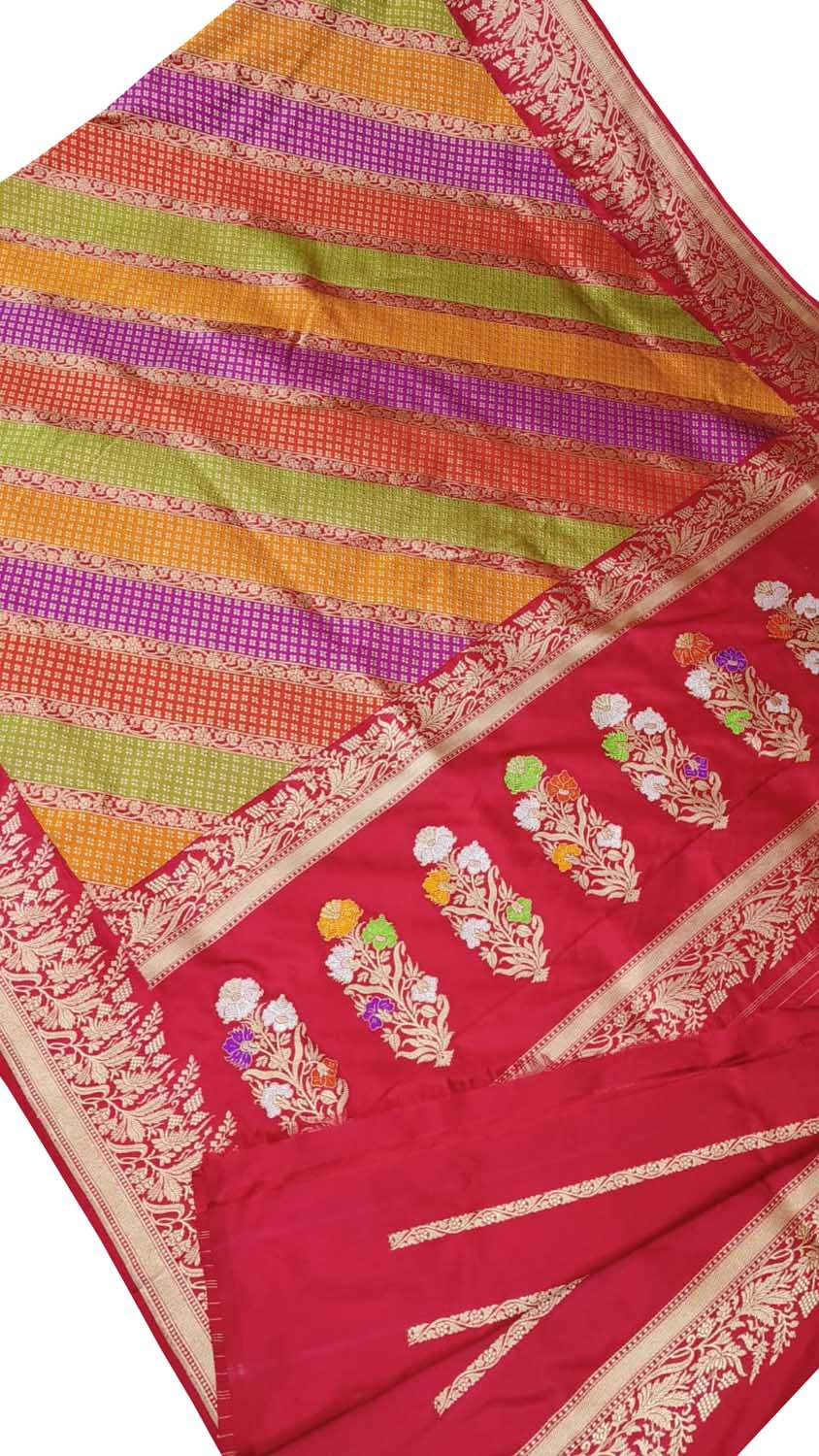 Exquisite Multicolor Banarasi Handloom Pure Katan Silk Rangkat Meenakari Saree - Luxurion World