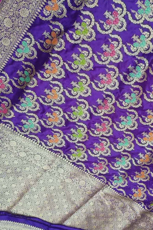 Exquisite Purple Banarasi Handloom Pure Katan Silk Meenakari Saree - Luxurion World