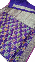 Exquisite Purple Banarasi Handloom Pure Katan Silk Meenakari Saree - Luxurion World