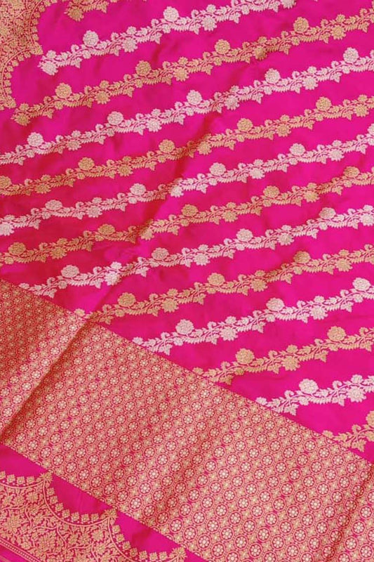 Elegant Pink Banarasi Handloom Pure Katan Silk Sona Roopa Saree: A Timeless Classic - Luxurion World