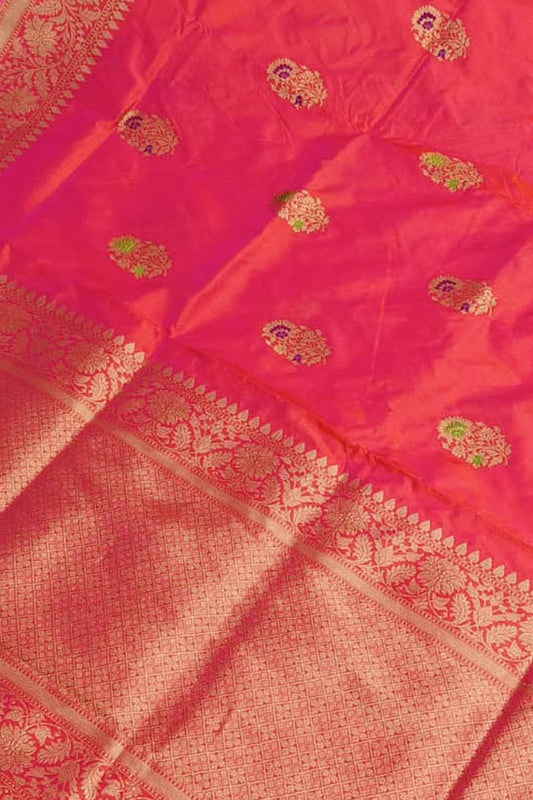 Elegant Pink Shot Banarasi Handloom Pure Katan Silk Meenakari Saree