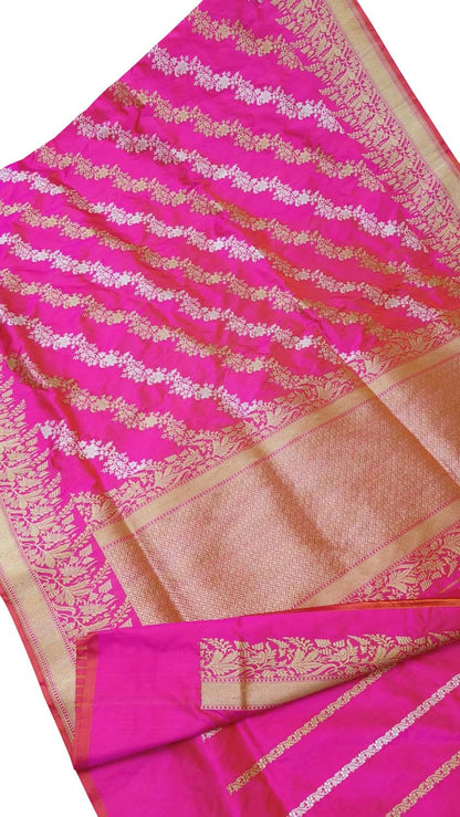 Elegant Pink Banarasi Handloom Pure Katan Silk Saree: A Timeless Classic - Luxurion World