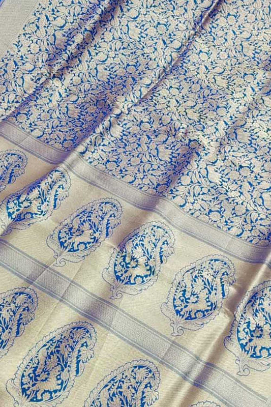Exquisite Blue Banarasi Handloom Pure Katan Silk Saree: Timeless Elegance