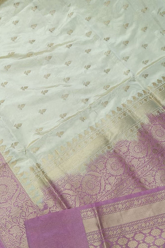 Elegant Off White Banarasi Tissue Silk Saree - Luxurion World