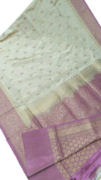 Elegant Off White Banarasi Tissue Silk Saree - Luxurion World