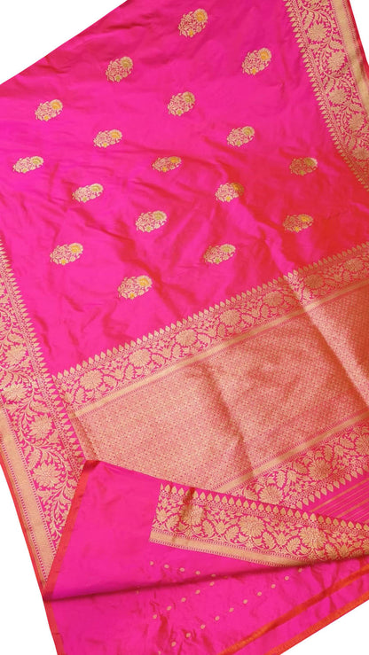 Graceful Pink Banarasi Katan Silk Saree - Luxurion World