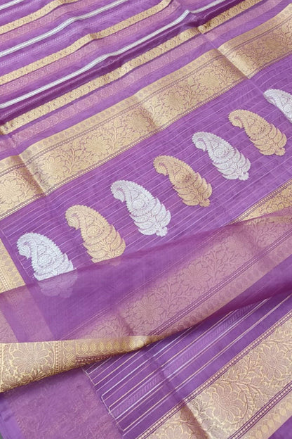 Elegant Purple Banarasi Kora Silk Saree - Luxurion World