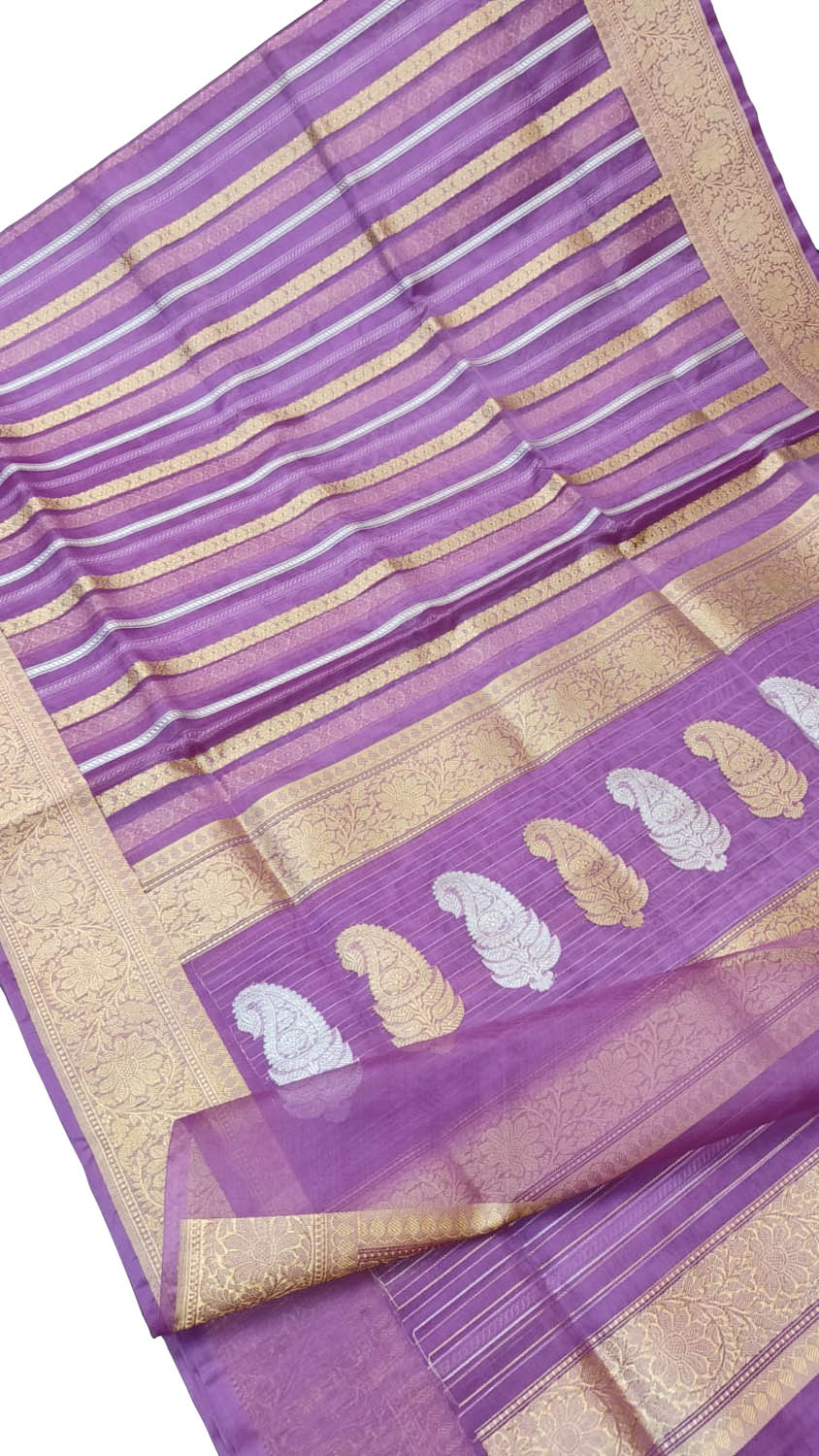 Elegant Purple Banarasi Kora Silk Saree - Luxurion World