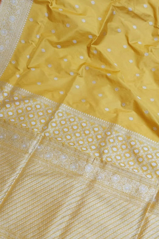 Yellow Banarasi Handloom Katan Silk Saree - Luxurion World