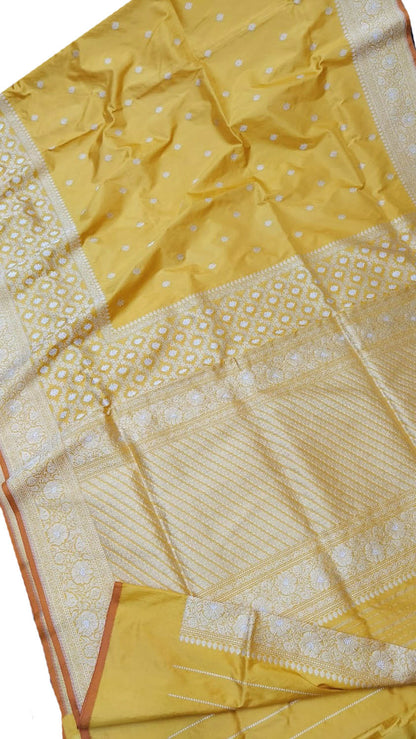 Yellow Banarasi Handloom Katan Silk Saree - Luxurion World