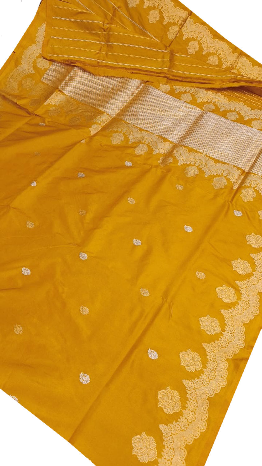 Yellow Banarasi Handloom Katan Silk Saree - Luxurion World