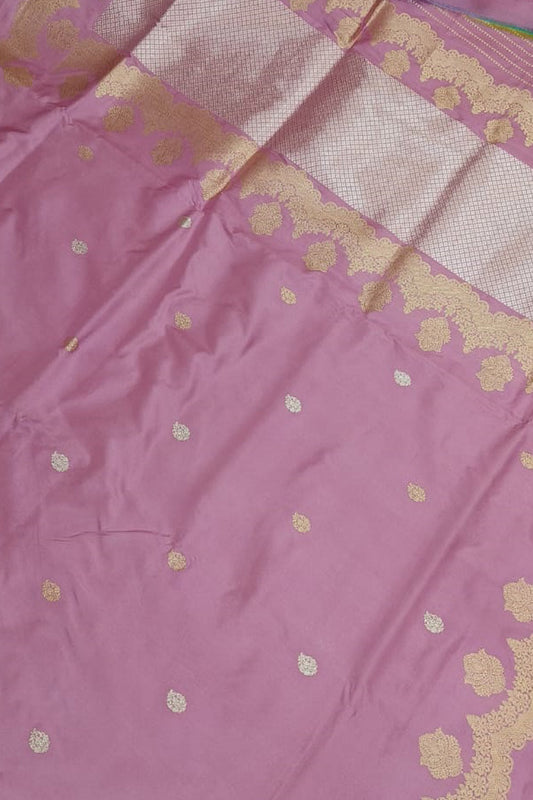 Exquisite Pink Banarasi Silk Saree - Handloom Katan - Luxurion World