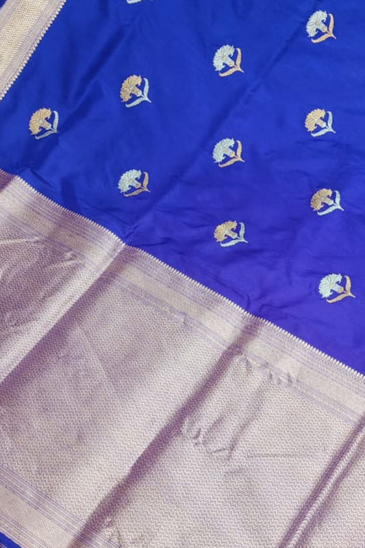 Exquisite Blue Banarasi Handloom Katan Silk Saree - Luxurion World