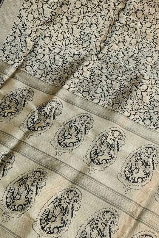 Elegant Black Banarasi Katan Silk Saree - Luxurion World