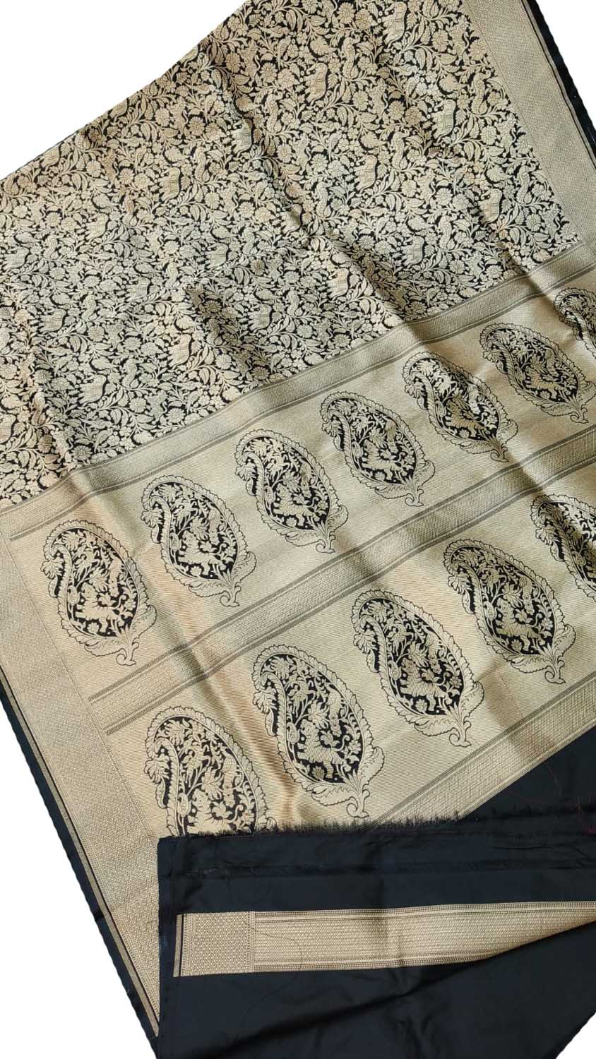 Elegant Black Banarasi Katan Silk Saree - Luxurion World