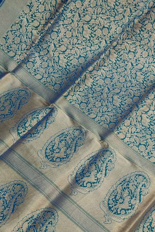 Exquisite Blue Banarasi Handloom Silk Saree - Luxurion World
