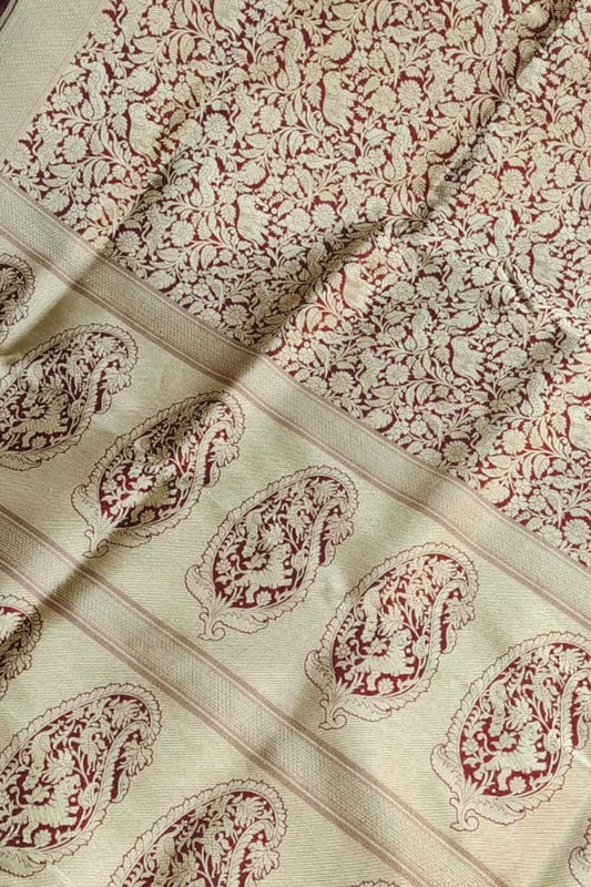 Elegant Maroon Banarasi Silk Saree: Handloom Beauty - Luxurion World
