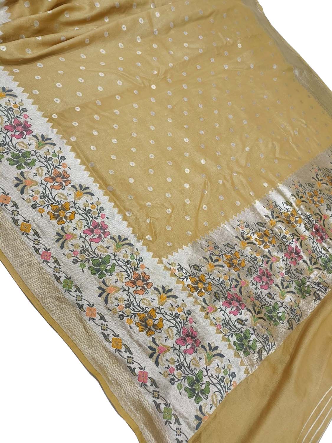 Yellow Banarasi Handloom Pure Tussar Georgette Meenakari Saree: A Stunning Blend of Elegance and Tradition - Luxurion World