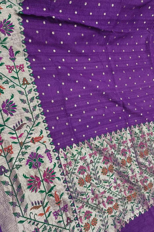 Elegant Purple Banarasi Handloom Tussar Georgette Meenakari Saree - Luxurion World