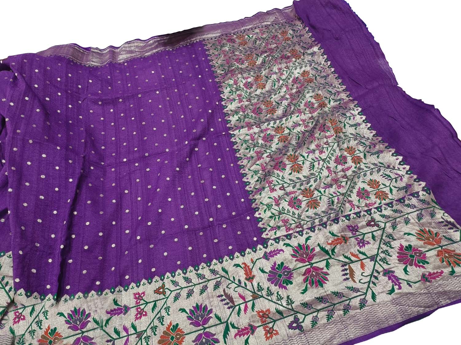 Elegant Purple Banarasi Handloom Tussar Georgette Meenakari Saree - Luxurion World