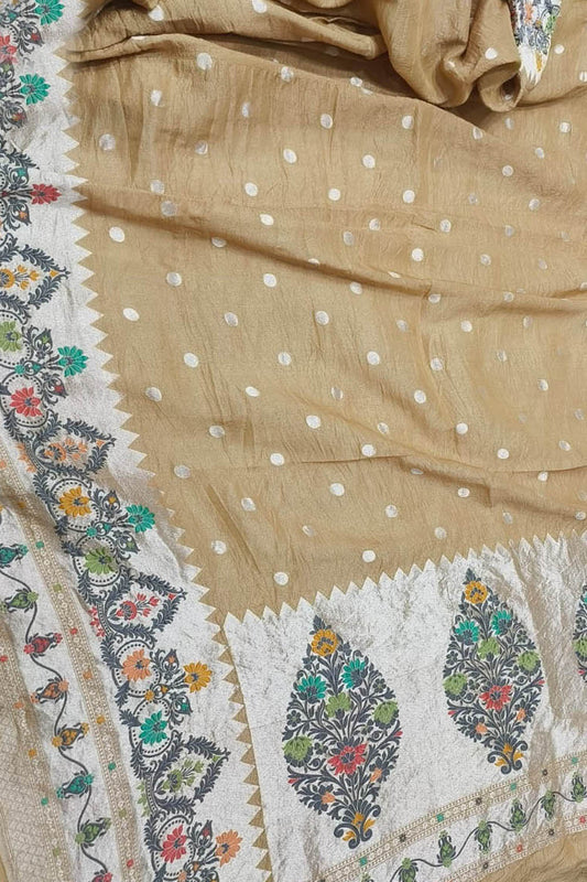 Pastel Banarasi Handloom Pure Tussar Georgette Meenakari Saree: Elegant and Exquisite Ethnic Attire - Luxurion World
