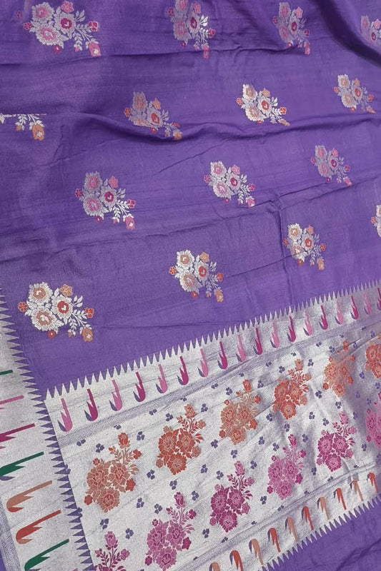 Elegant Purple Banarasi Handloom Tussar Georgette Meenakari Saree - Luxurion World