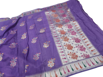 Elegant Purple Banarasi Handloom Tussar Georgette Meenakari Saree - Luxurion World