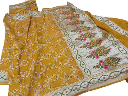 Yellow Banarasi Handloom Pure Tussar Georgette Meenakari Saree: A Timeless Elegance - Luxurion World