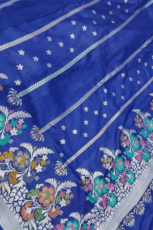 Elegant Blue Banarasi Handloom Tussar Georgette Meenakari Saree - Luxurion World