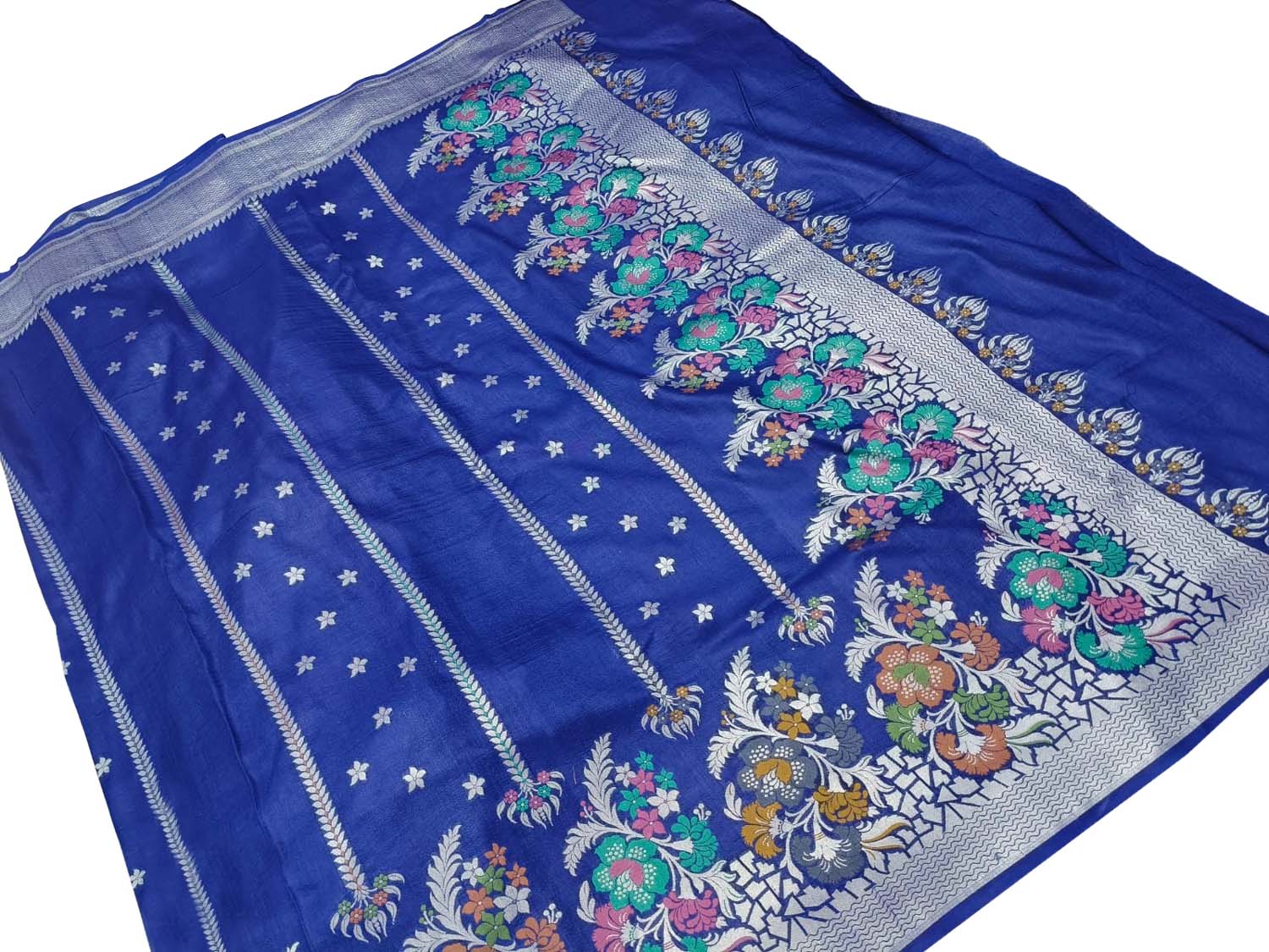 Elegant Blue Banarasi Handloom Tussar Georgette Meenakari Saree - Luxurion World