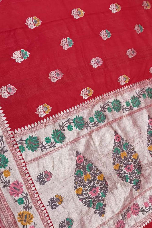 Elegant Red Banarasi Handloom Tussar Georgette Meenakari Saree