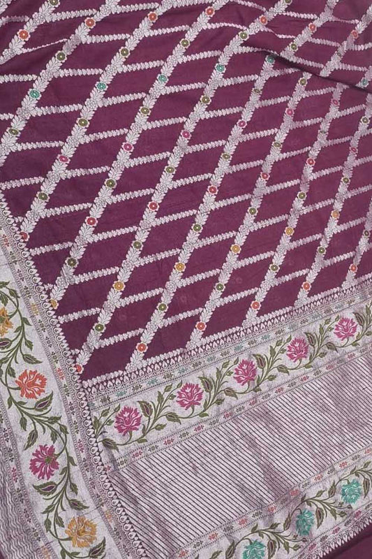 Elegant Purple Banarasi Handloom Tussar Georgette Meenakari Saree