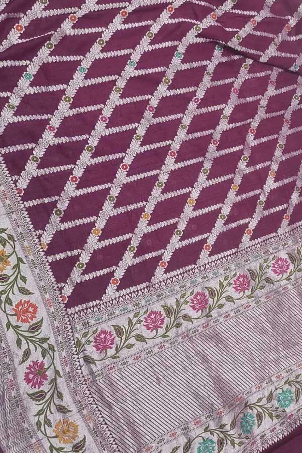 Elegant Purple Banarasi Handloom Tussar Georgette Meenakari Saree - Luxurion World