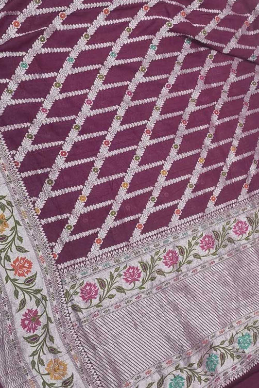 Elegant Purple Banarasi Handloom Tussar Georgette Meenakari Saree - Luxurion World