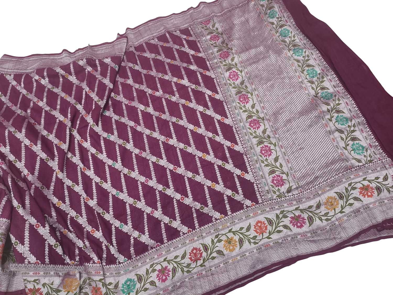 Elegant Purple Banarasi Handloom Tussar Georgette Meenakari Saree - Luxurion World
