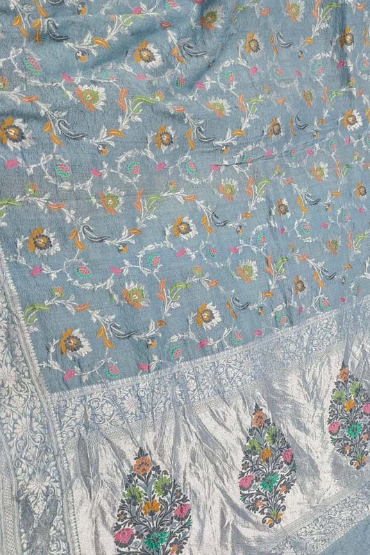 Elegant Blue Banarasi Tussar Georgette Saree - Luxurion World