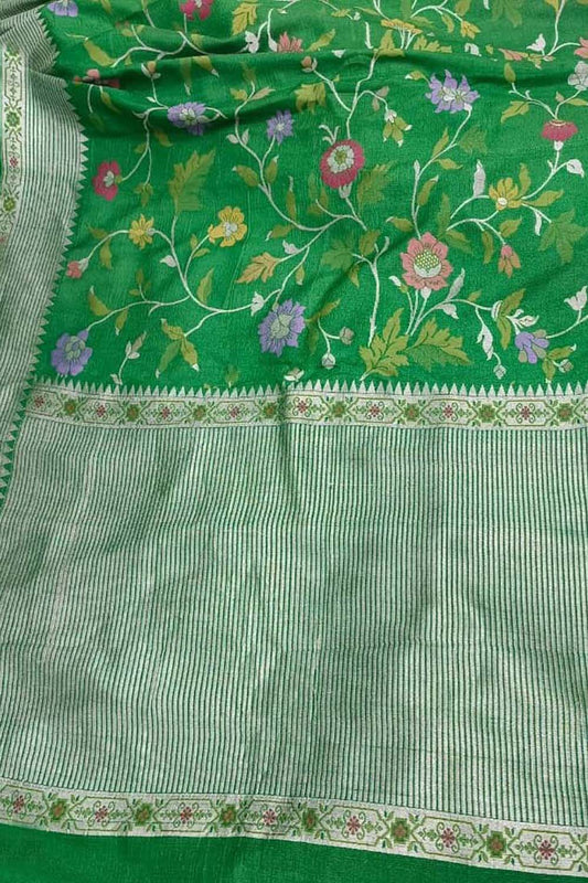 Exquisite Green Banarasi Handloom Tussar Georgette Saree - Luxurion World