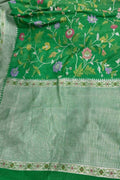 Exquisite Green Banarasi Handloom Tussar Georgette Saree - Luxurion World